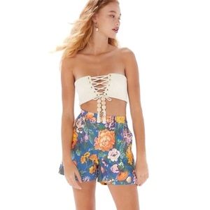 Urban Outfitters High Rise Faded Floral Vintage-Inspired 90’s Blue Cotton Shorts